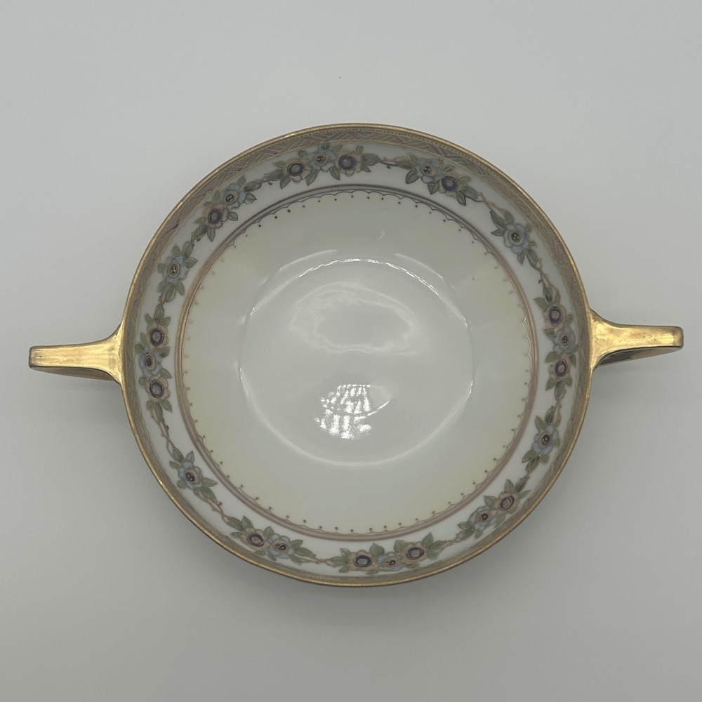 Antique Nippon Hand Painted Porcelain Gold Gilded Double Handle Bowl Art Deco